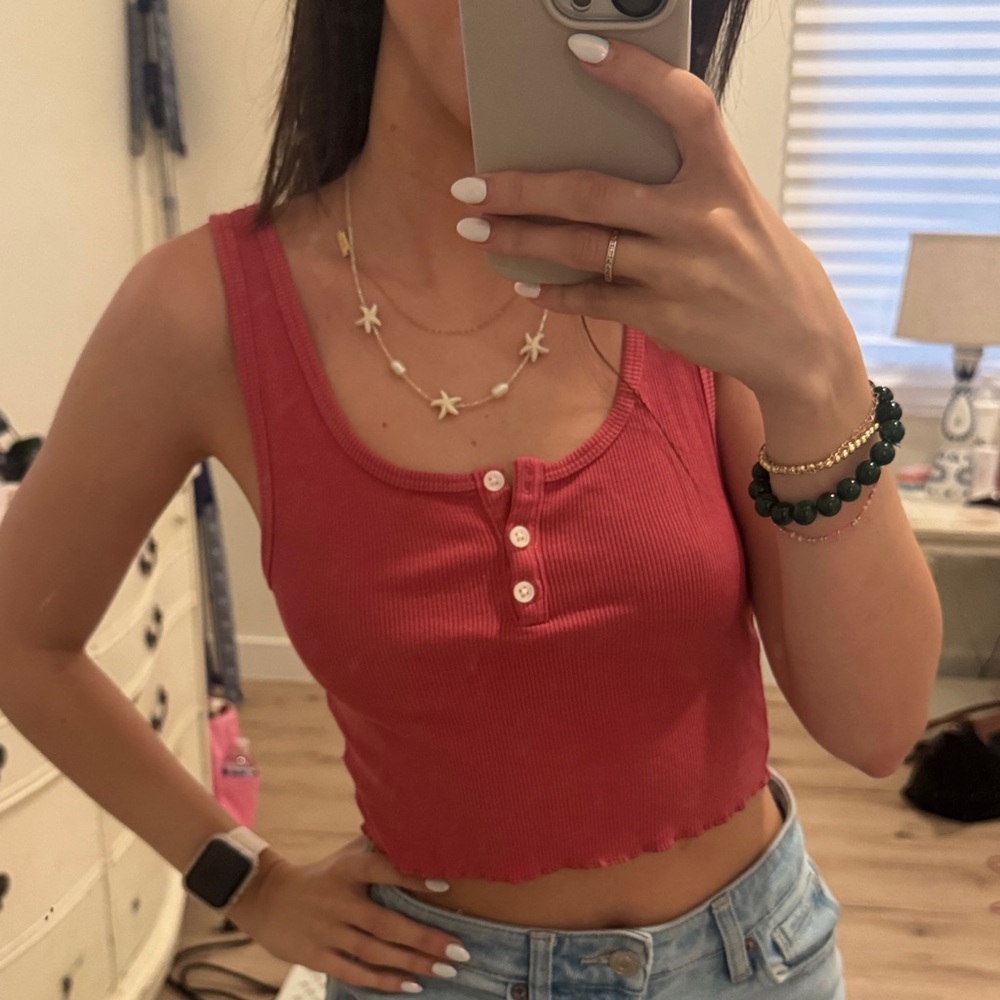 American Eagle Outfitters Red Ribbed Tank Top